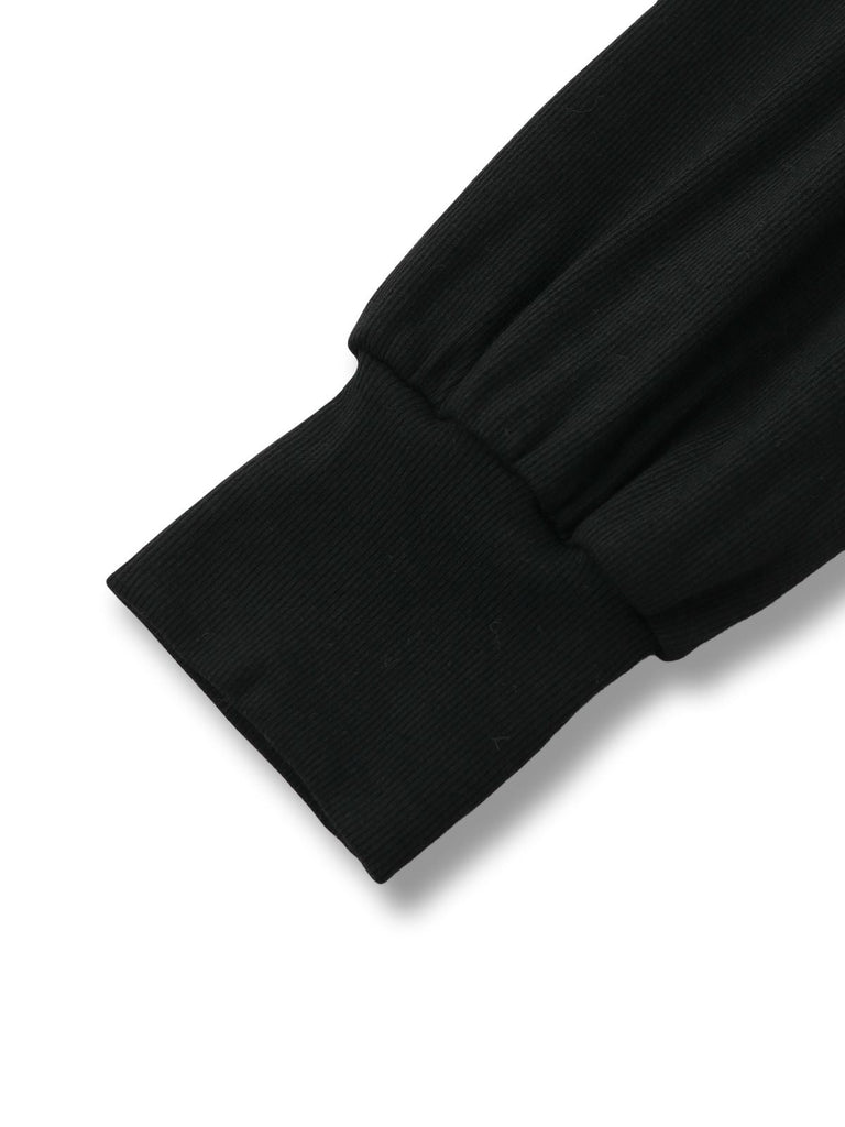 Schwarz 1950S V-Ausschnitt Laternenärmel Stricken Top