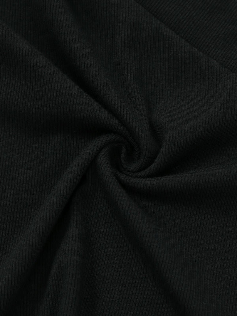 Schwarz 1950S V-Ausschnitt Laternenärmel Stricken Top