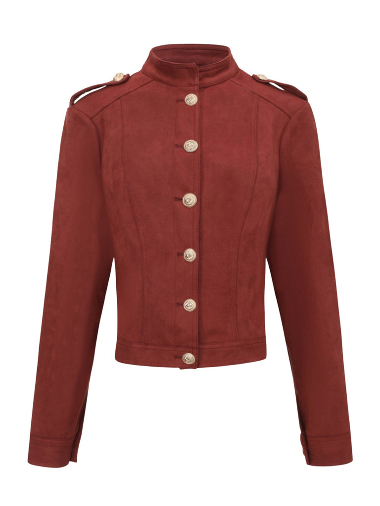 Braun 1980er Steh Kragen Wildleder Kurze Jacke