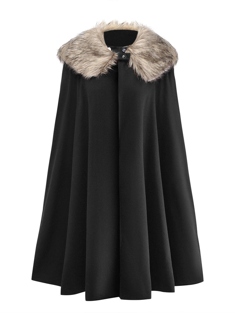 1960er Revers Kunstpelzkragen Cape Mantel