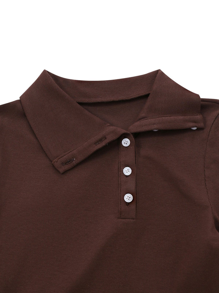 Braun 1970er Stricken Kariert Asymmetrisch Hals Kleid