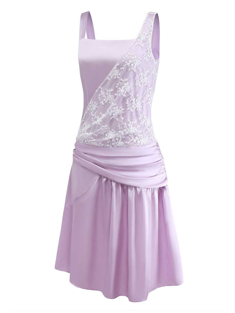 [Vorverkauf] Lila 1920er Blumen Besticktes Netz Satin Kleid