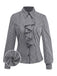 [Vorverkauf] Schwarz 1940er Rüschen Revers Vertikal Streifen Bluse