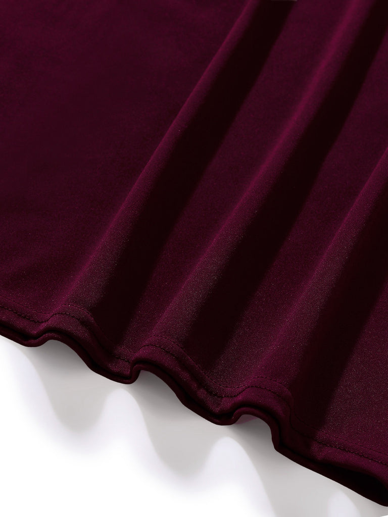 Rot 1960er Solide Glitzer V-Ausschnitt Netz Körperbetont Kleid