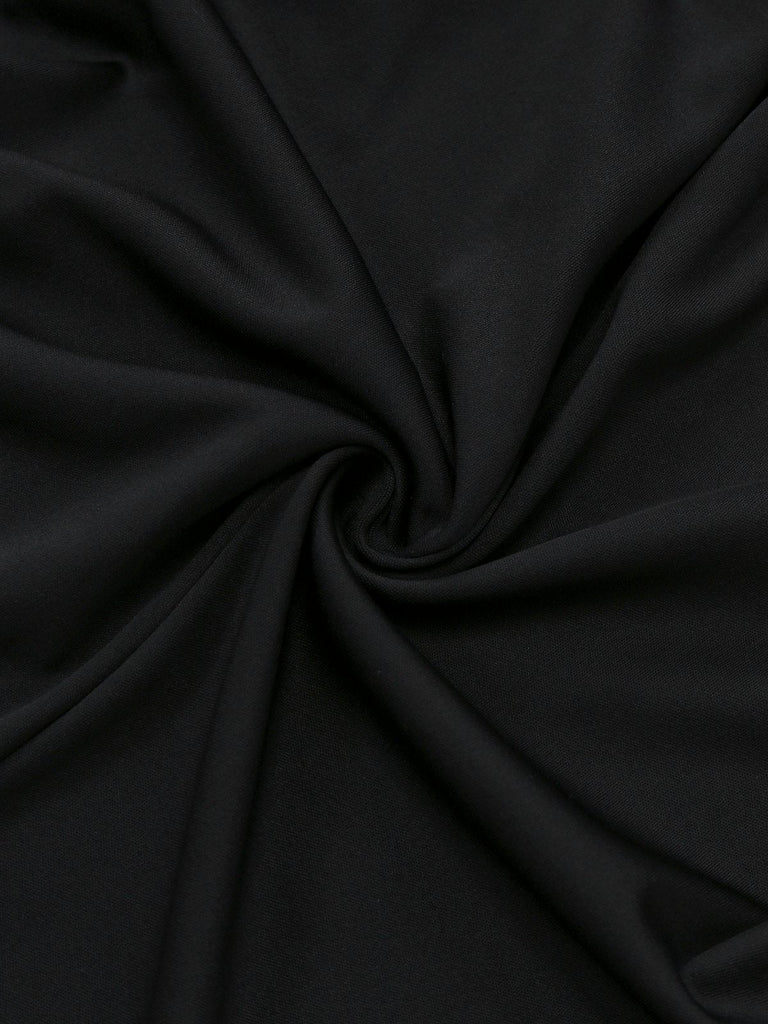 Schwarz 1930er Bogen Kragen Metall Taste Vorder Schlitz Kleid