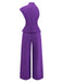 Lila 1980er Solide Unregelmäßig Ärmel Tailliert Jumpsuit
