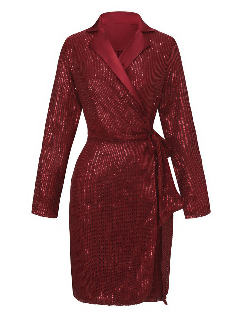 1960er Revers Pailletten Taille Bindung Lang Jacke