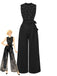 Schwarz 1950er Perlen Perlenbesatz Bogen Gürtel Jumpsuit