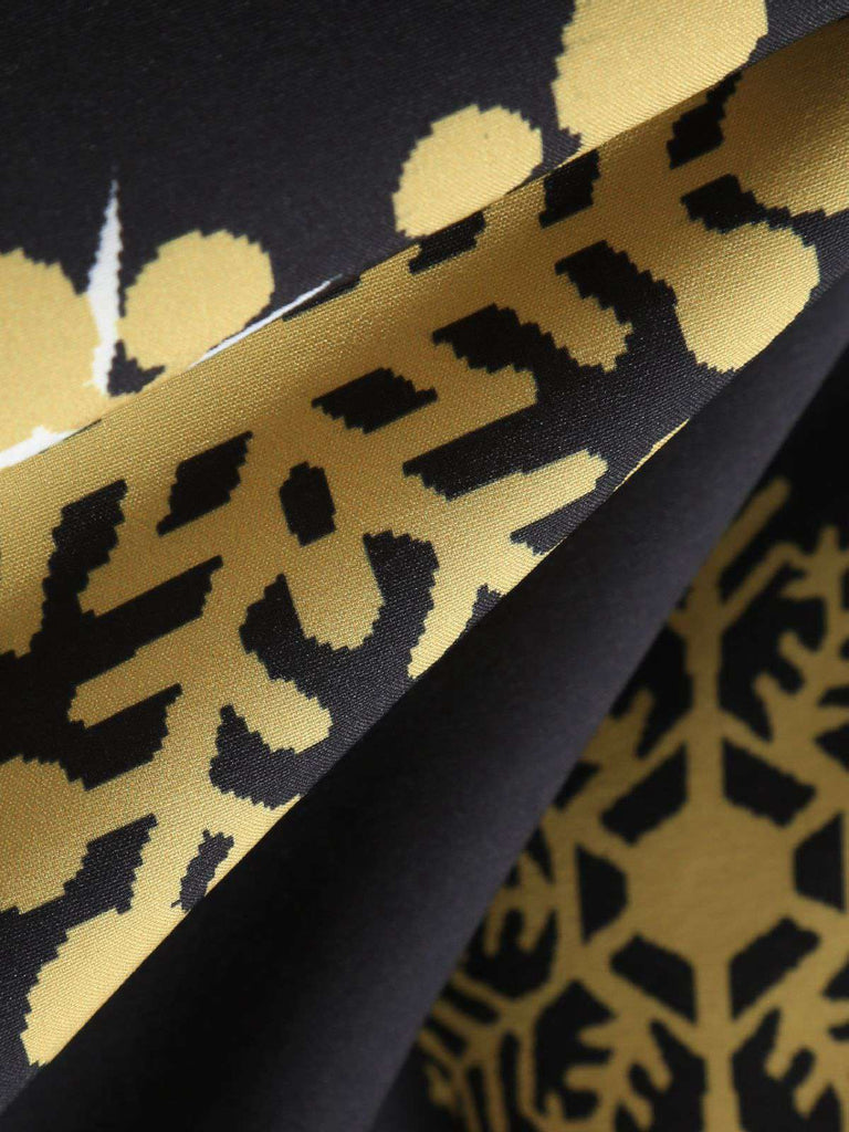 Schwarz 1950er Weihnachten Schneeflocke Schleife Gürtel Kleid