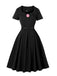 Schwarz 1950er Solide 3D Rose Revers Swing Kleid