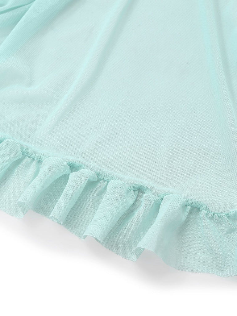 [Vorverkauf] Aqua Blau 1980er Spitze Bogen Dessous Set