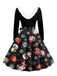 1950er Weihnachten V-Ausschnitt Pelzkragen Swing Kleid