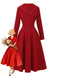 1950er Solide Revers Hoch Taille Swing Kleid