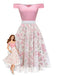 [Vorverkauf] Rosa 1950er Herzausschnitt Rose Netz Schulterfrei Kleid
