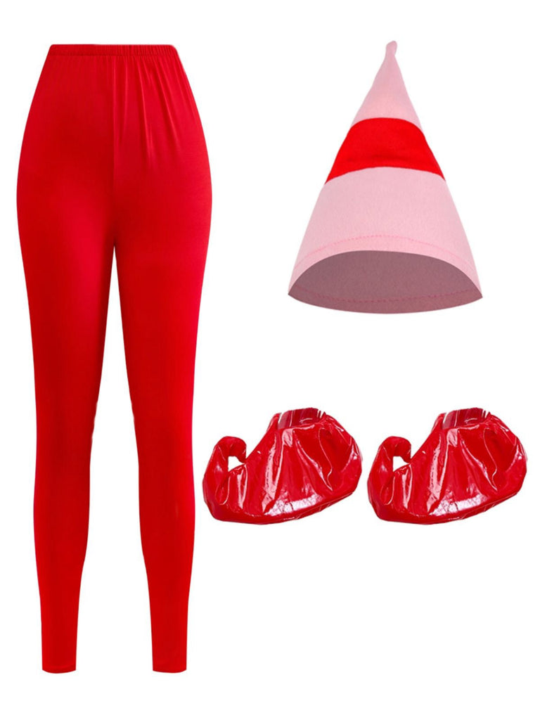 Rosa 1950er Weihnachten Elf Plüsch-Gekantet Kleid Set