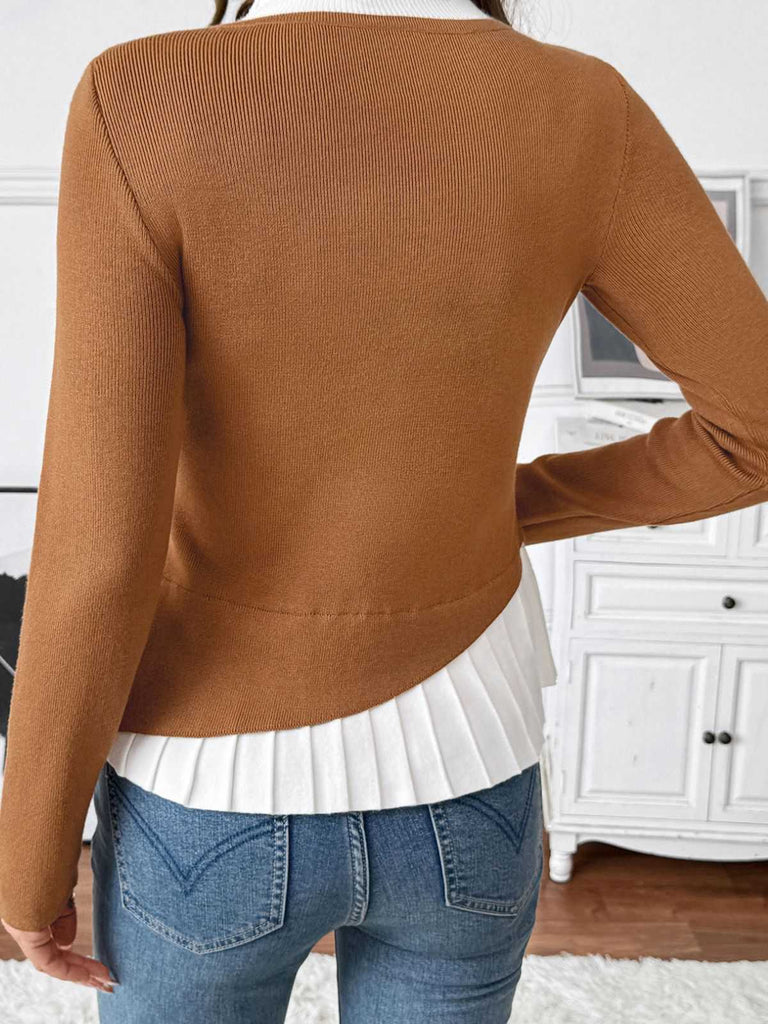 Braun 1970er Unregelmäßig Taste Patchwork Stricken Top