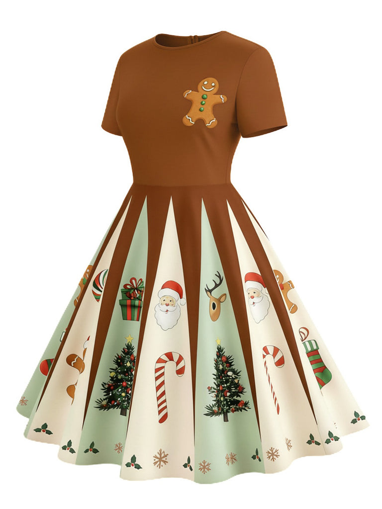 Rot & Grün 1950er Weihnachten Schneeflocke Swing Kleid