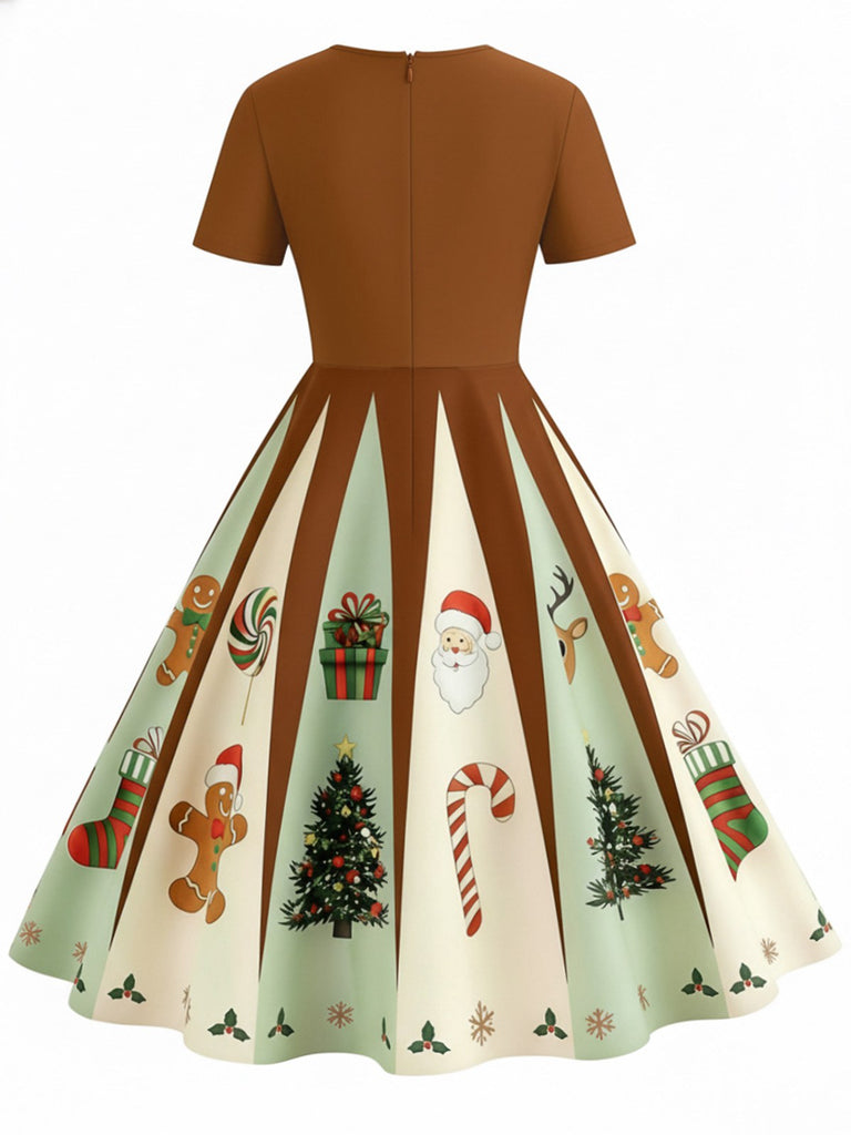 Rot & Grün 1950er Weihnachten Schneeflocke Swing Kleid