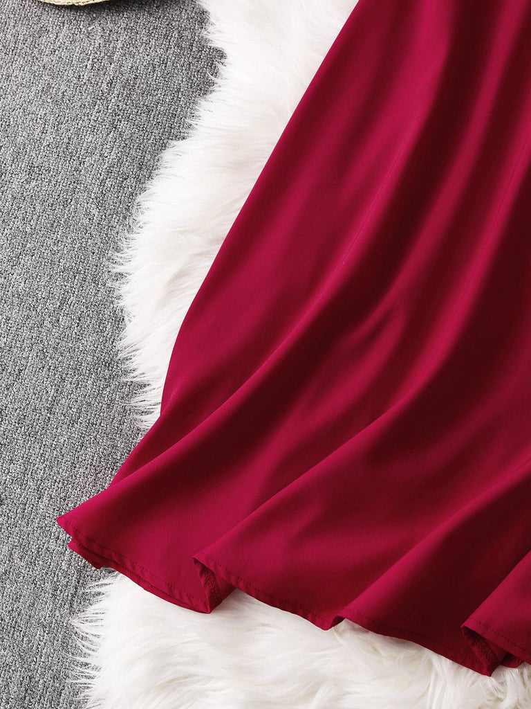 Rot 1950er Spitze Blumen Matrosen Kragen Swing Kleid