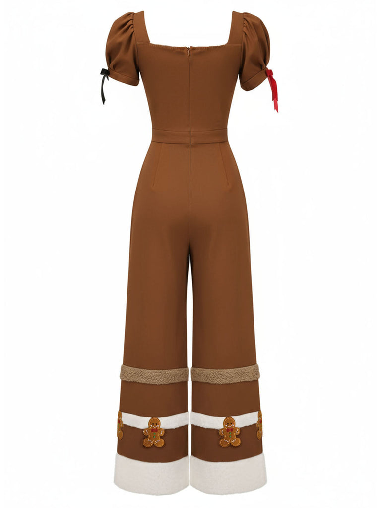 Kurkuma 1950er Lebkuchen Plüschbesatz Jumpsuit