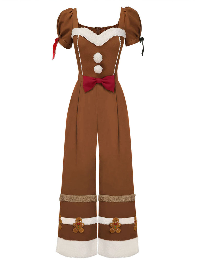 Kurkuma 1950er Lebkuchen Plüschbesatz Jumpsuit