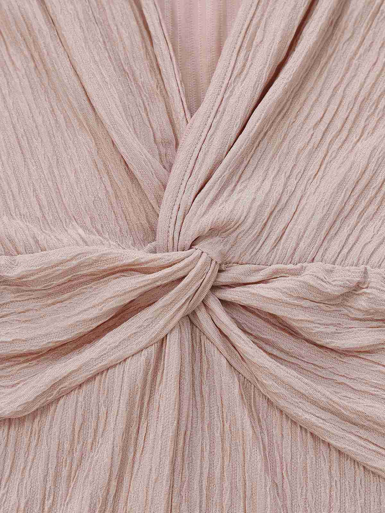 1970er Solide V-Ausschnitt Twist Langarm Jumpsuit