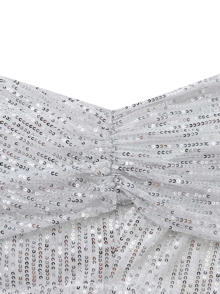Silber 1920er Pailletten Eine Schulter Seitenschlitz Kleid