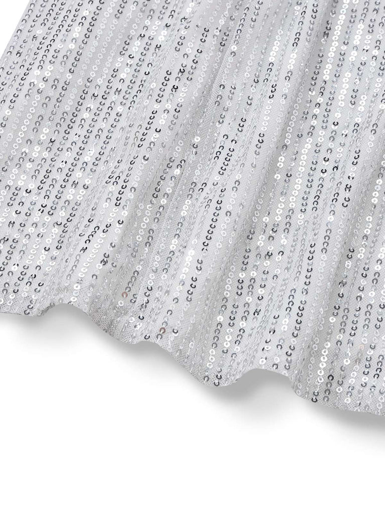 Silber 1920er Pailletten Eine Schulter Seitenschlitz Kleid