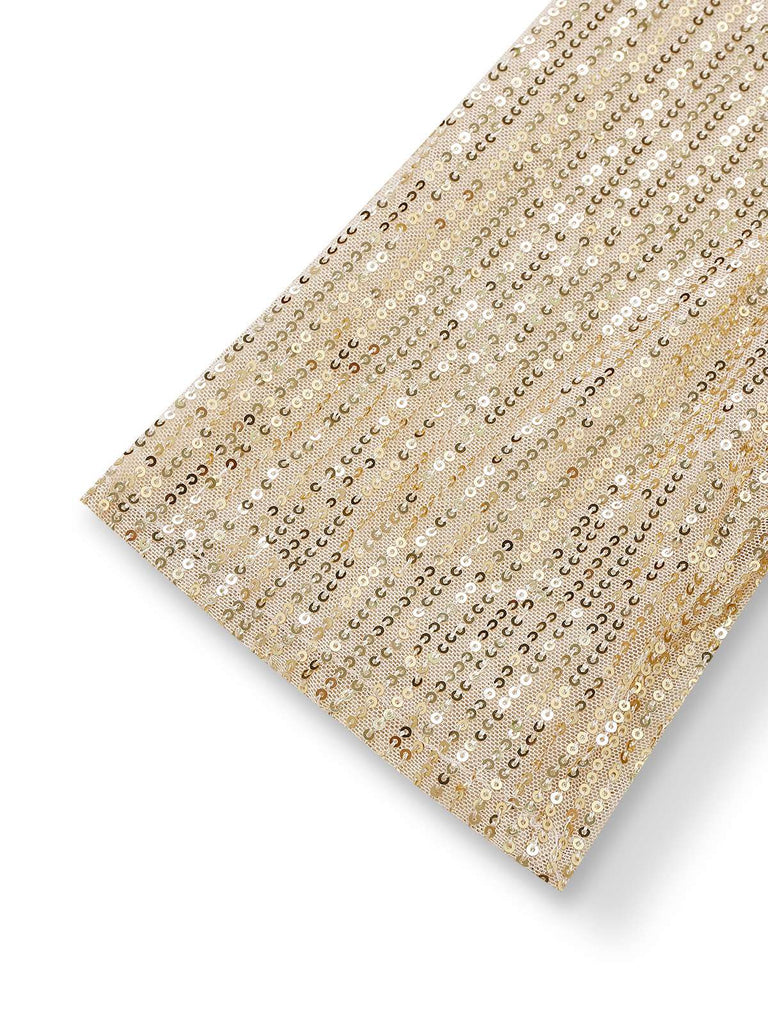 1930er V-Ausschnitt Pailletten Rüschensaum Kleid