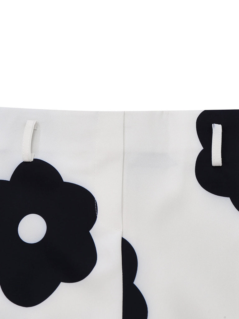 2PCS Schwarz 1930er Rollkragen Top & Blumen Rock