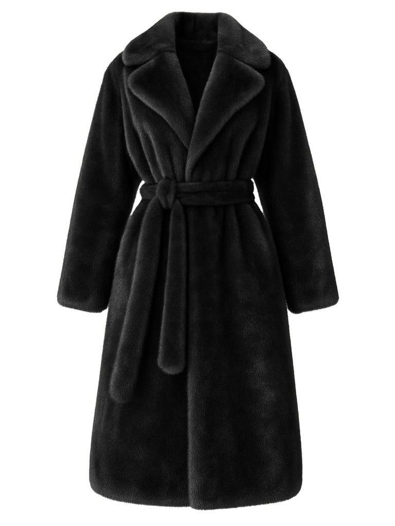 1950er Solide Revers Kunstpelz Pelz Robe Mantel