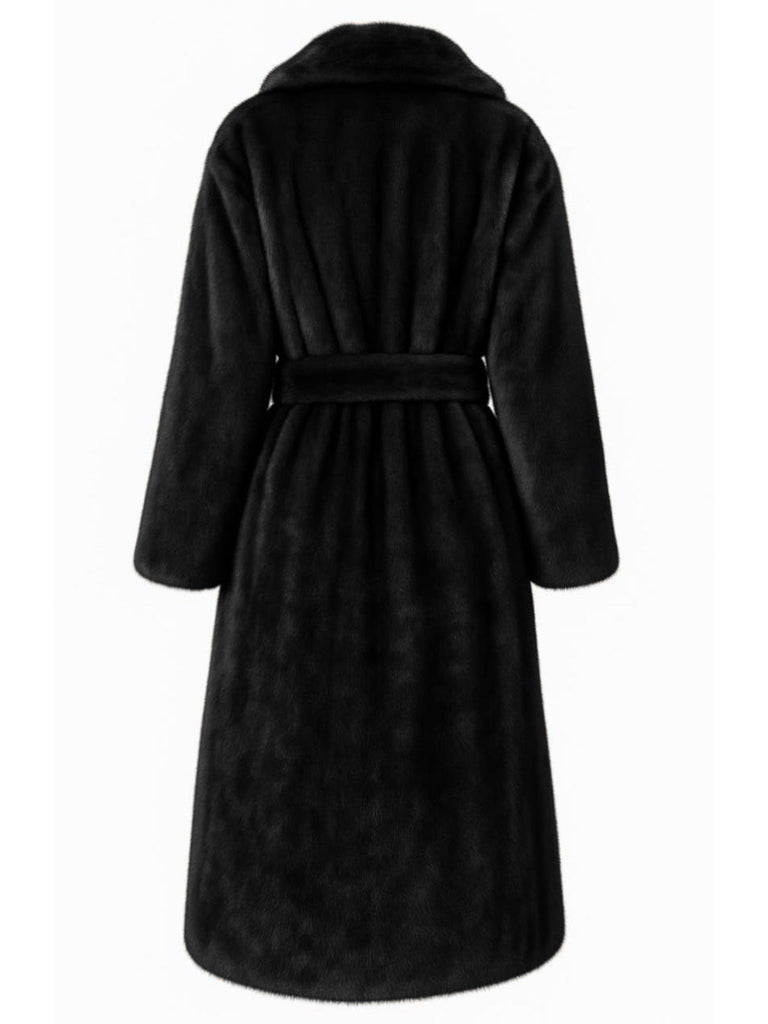 1950er Solide Revers Kunstpelz Pelz Robe Mantel