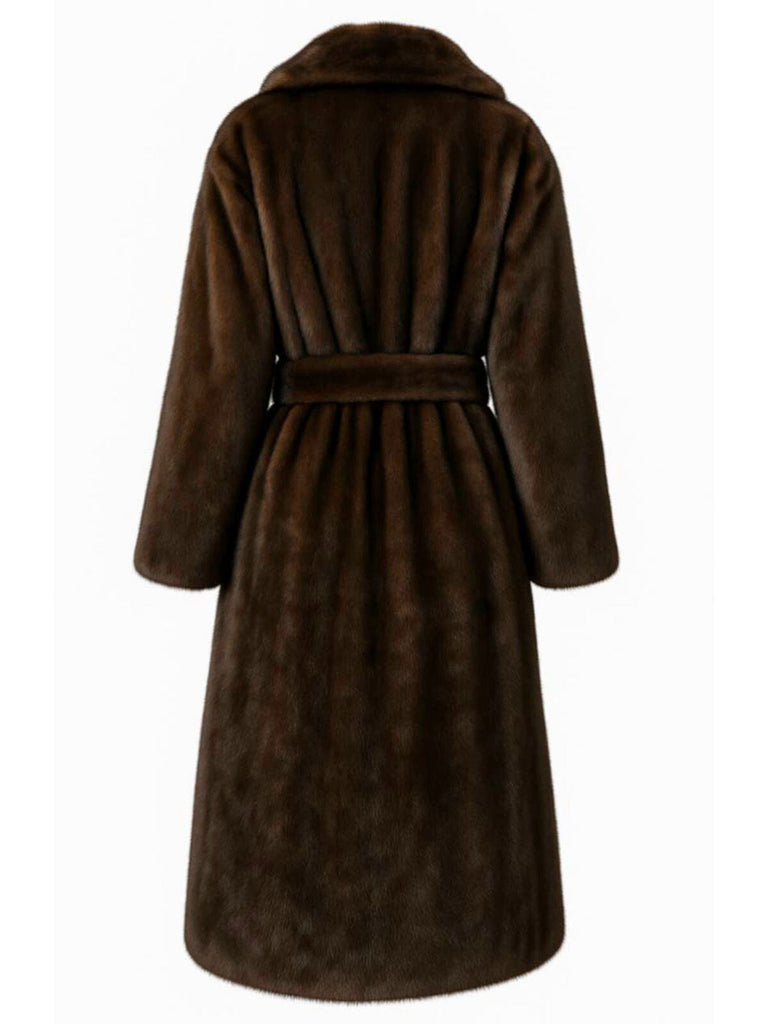 1950er Solide Revers Kunstpelz Pelz Robe Mantel