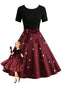 Schwarz & Rot 1950er Herz Bogen Swing Kleid