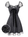 [Vorverkauf] Grau 1960er Bogen Netz Patchwork Polka Punkte Kleid