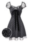 [Vorverkauf] Grau 1960er Bogen Netz Patchwork Polka Punkte Kleid