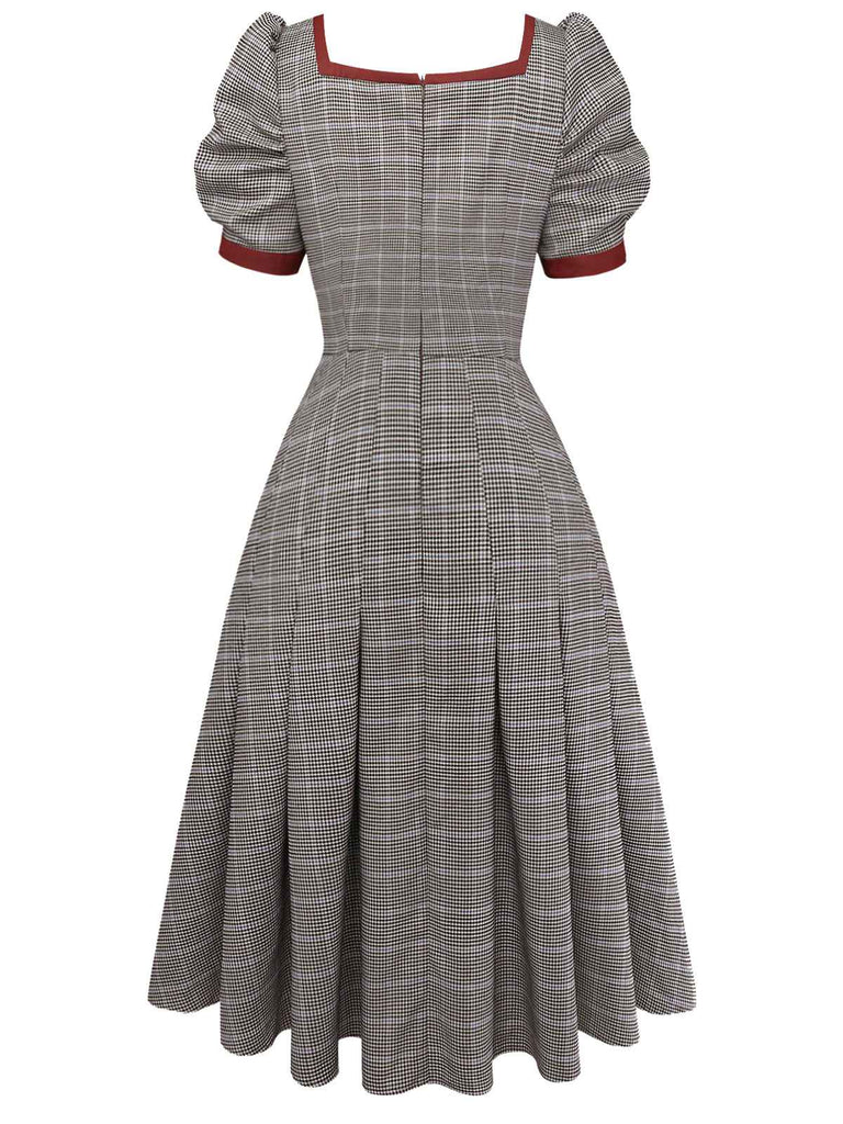 Braun 1950er Bogen Hahnentritt Plissiertes Kleid