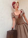 Braun 1950er Bogen Hahnentritt Plissiertes Kleid