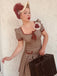 Braun 1950er Bogen Hahnentritt Plissiertes Kleid