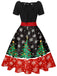 Grün 1950er Weihnachtsbaum Patchwork Bogen Gürtel Swing Kleid