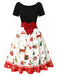 Grün 1950er Weihnachtsbaum Patchwork Bogen Gürtel Swing Kleid