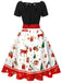 Grün 1950er Weihnachtsbaum Patchwork Bogen Gürtel Swing Kleid