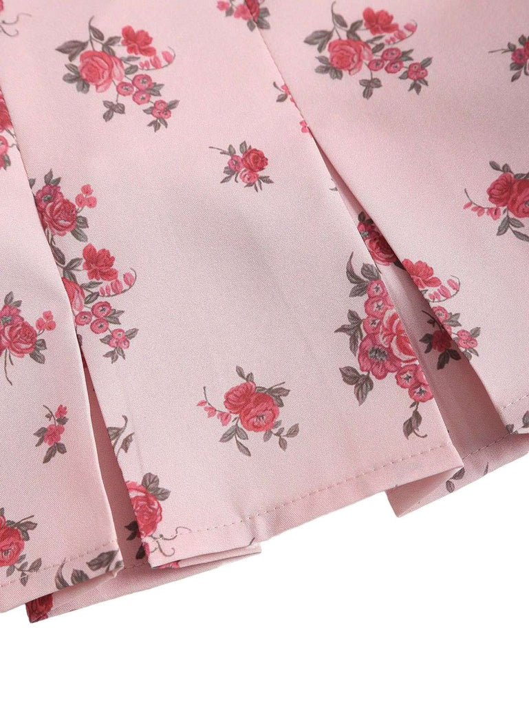 Rosa 1960er Blumen Spitze Patchwork Plissiertes Unterhemd