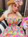 Mehrfarbig 1960er Halter Blumen Bogen Herz Kleid