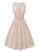 Rosa 1940er V-Ausschnitt Blumen Gürtel Ärmelloses Kleid