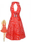 Rot 1960er Abstraktes Muster Cutout Twist Halter Kleid