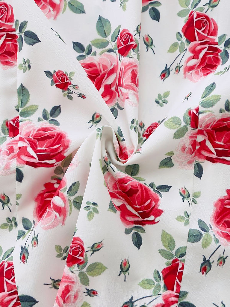 [Vorverkauf] 2PCS Grün 1950er Blumen Schleife Bluse & Swing Rock