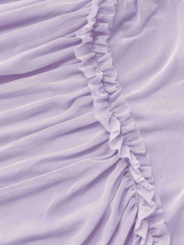 Lila 1970er Netz Eine Schulter Rüschen Asymmetrisch Kleid