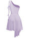 Lila 1970er Netz Eine Schulter Rüschen Asymmetrisch Kleid