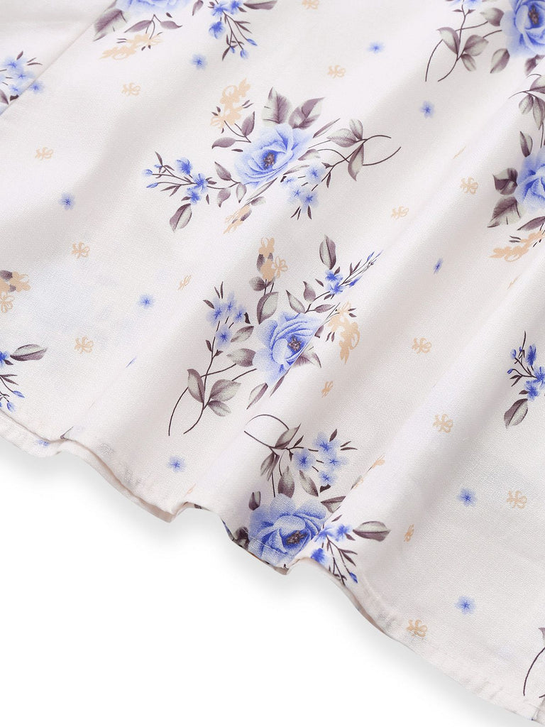 Beige 1950er Blumen Schnürung Seitenschlitz Kleid